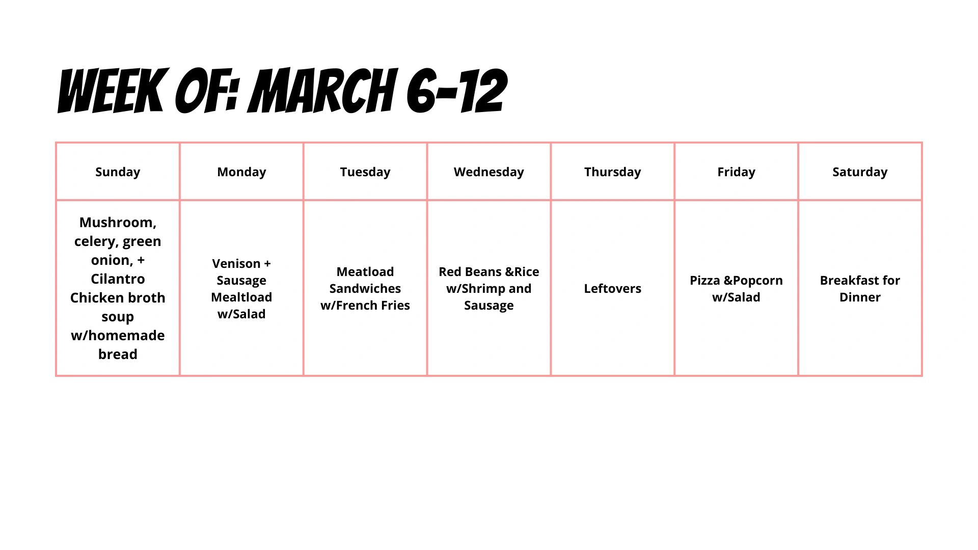 Weekly Meal Plan Saturday